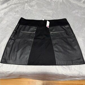 Addition Elle Black Mini Skirt with Leather Accents